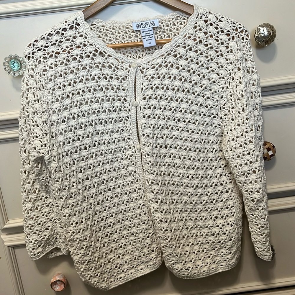 Cotton open knit crochet cardigan